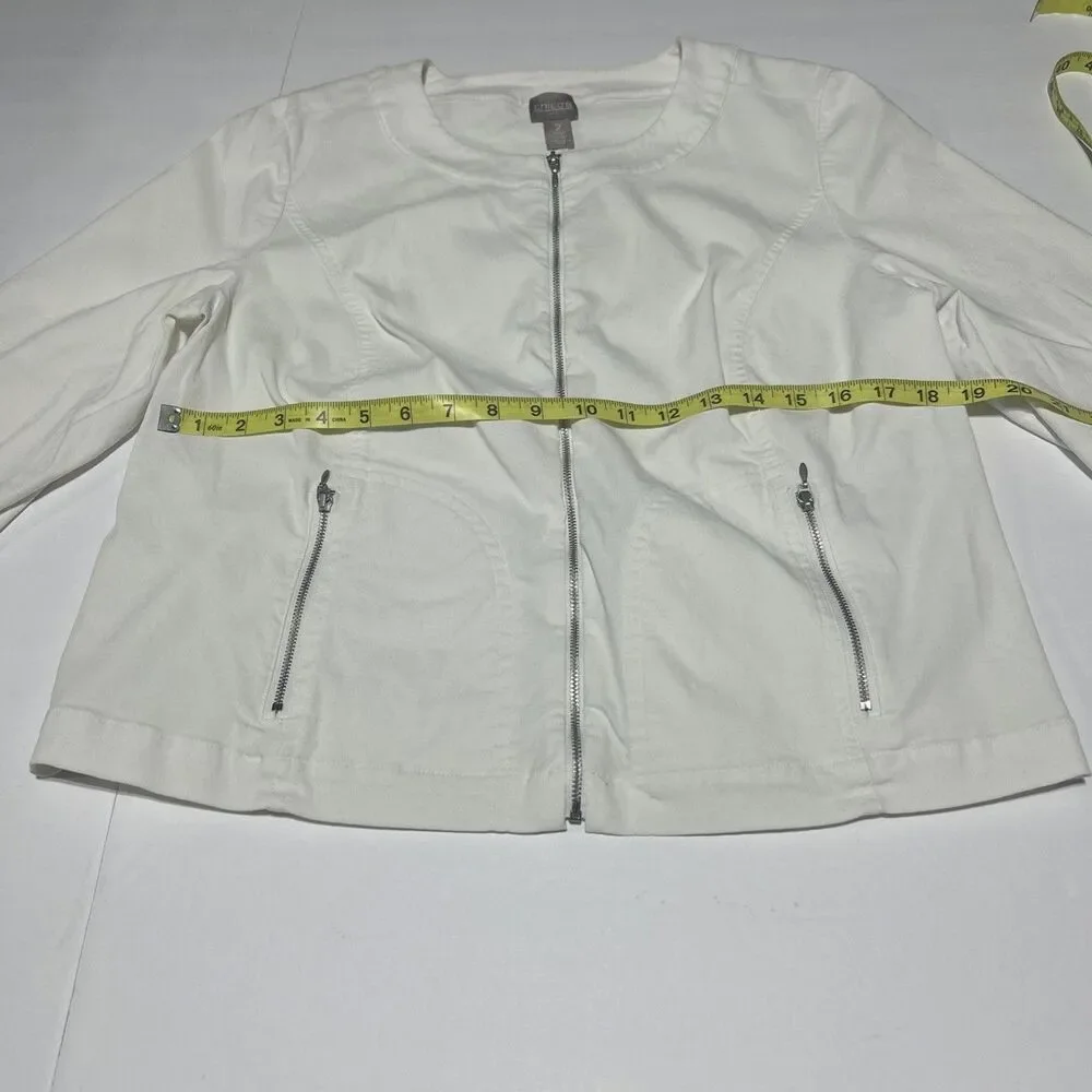 Chico's Women's Size 2 Zip Up Jacket White Lightweight Rayon Blend